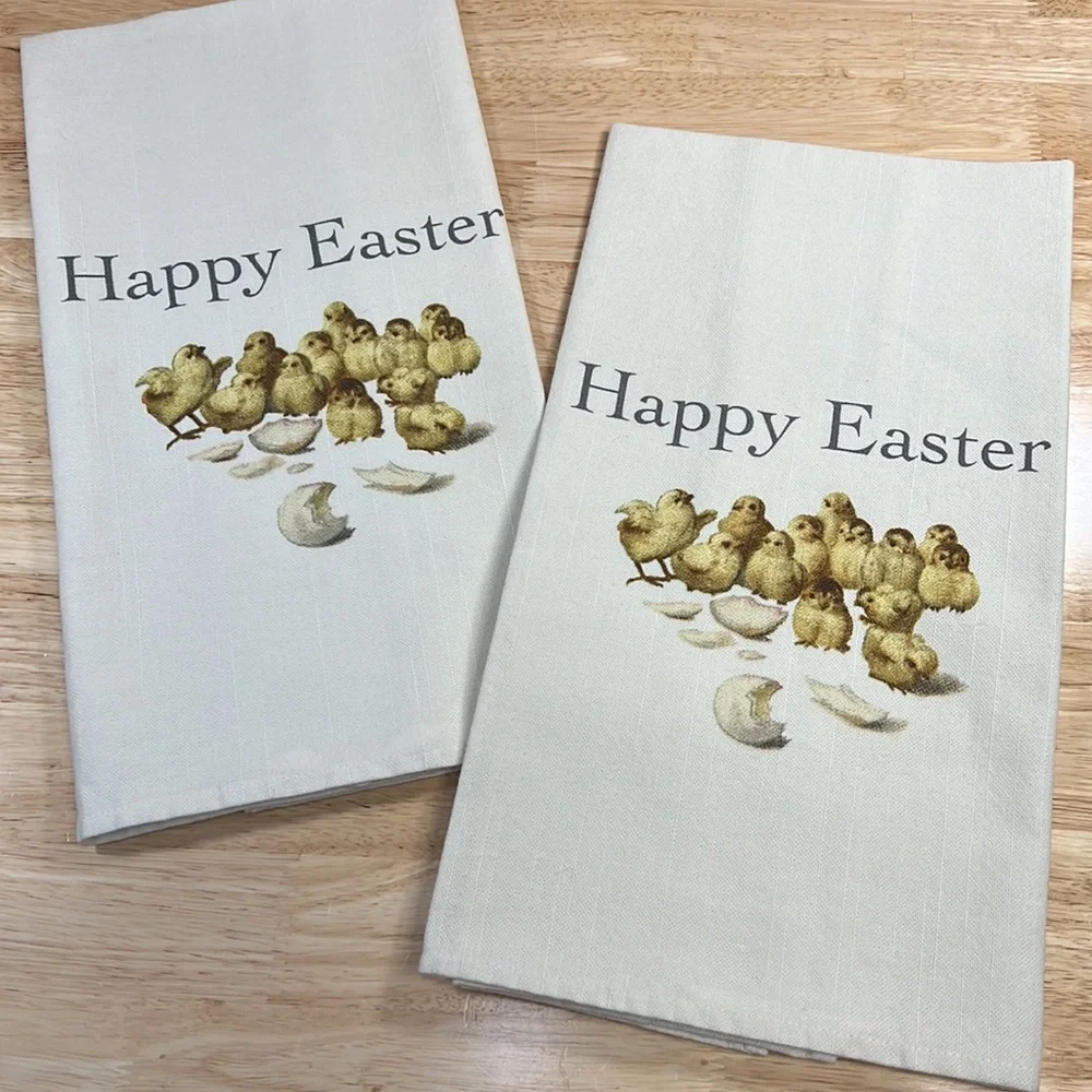 WILLIAMS SONOMA 2 COTTON HAPPY EASTER KITCHEN TOWELS NEW